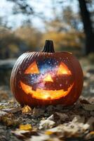 Glowing Pumpkin with Galaxy Pattern for Halloween Celebration photo