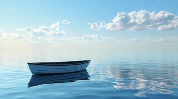 Serene Single Boat Floating on Calm Water Under Blue Sky photo