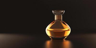 Elegant Perfume Bottle with Amber Liquid on Dark Background photo
