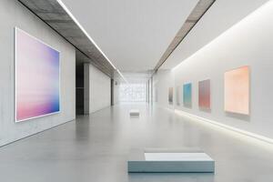 Modern Art Gallery Interior with Minimalist Design and Soft Color Palette photo