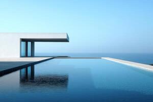 Modern Minimalist Infinity Pool Overlooking the Ocean photo