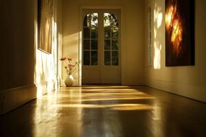 Elegant Hallway with Soft Natural Lighting and Illuminating Atmosphere photo