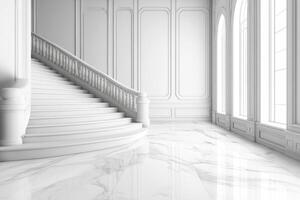 Elegant Interior Design with Grand Staircase and Marble Flooring photo