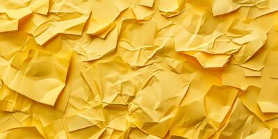 Abstract Background of Crumpled Yellow Paper Sheets Creating a Textured and Vibrant Visual Pattern photo