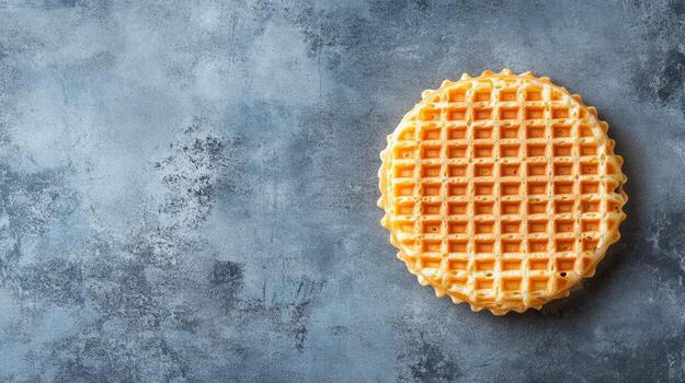 Delicious Round Waffle on Grey Rustic Background photo