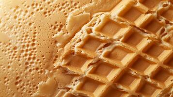 Close-Up of Creamy Ice Cream Texture with Waffle Cone Detail photo