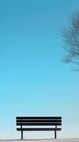 Peaceful Winter Landscape with Empty Bench and Clear Blue Sky photo