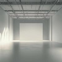 Minimalist Art Gallery Interior with Blank Canvas and Natural Light. photo