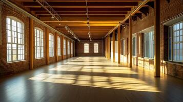 Spacious Sunlit Studio with Wooden Beams and Large Windows in Modern Design photo