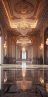 Elegant Luxurious Hallway with Chandeliers and Marble Floor photo