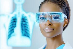 Radiologist utilizes augmented reality glasses to examine chest X-ray and detect anomalies in healthcare environment photo