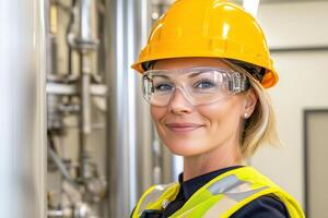 Industrial technician analyzes AI maintenance data while overseeing machinery operations in a high-tech facility photo