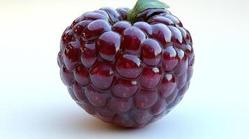 A vibrant raspberry showcases its juicy texture and rich color against a light backdrop photo