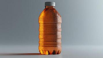 A dewy bottle displays golden drink inside, inviting thirst photo