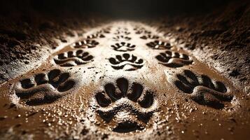 Tracks in wet earth display the journey of elusive creatures through the untouched wilderness photo