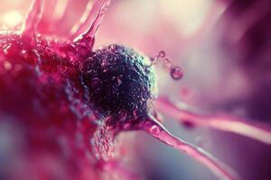 Macro photography of futuristic nanobot resembling virus-like sphere on a textured surface in golden ambient lighting photo