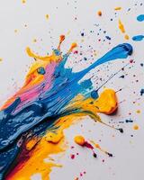 Abstract macro photography of vibrant multi colored paint splashes and strokes on a white background photo