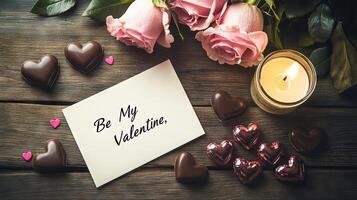 Valentine's day card with roses and candles photo