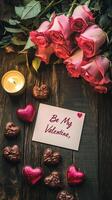 Valentine's day concept with roses and candles photo