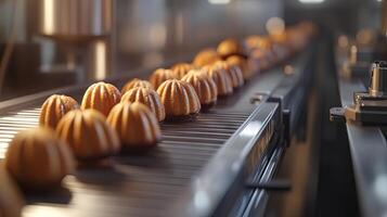 Automated Food Production Line Baked Goods on Conveyor photo
