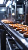 Automated Food Production Line with Fresh Baked Peach Pies photo