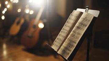 Vintage Music Sheet and Guitars in a Cozy Room photo