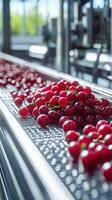 Red Currants on a Conveyor Belt in a Modern Food Processing Facility photo