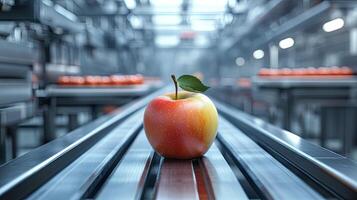 Fresh Apple on a Modern Food Processing Conveyor Line photo