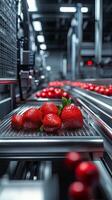 Fresh Strawberries on a Modern Food Processing Conveyor photo