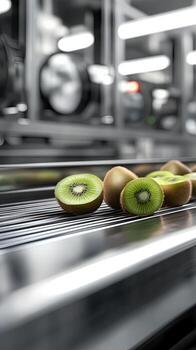 Fresh Kiwi Slices on a Modern Food Processing Line photo