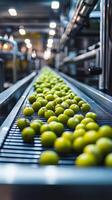 Fresh Fruits on a Conveyor Belt in a Modern Food Processing Plant photo
