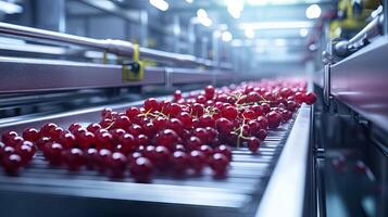 Red Berries on a Modern Food Processing Line photo