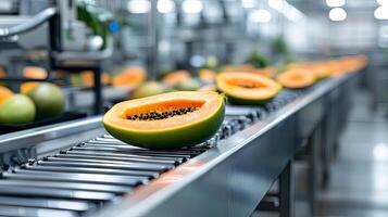 Fresh Papaya on a Modern Food Processing Line photo