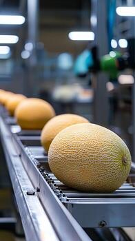 Cantaloupe Processing on Automated Conveyor Line photo