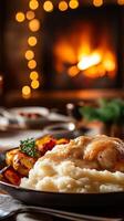 Roasted Chicken with Mashed Potatoes and Gravy - A Festive Holiday Meal photo