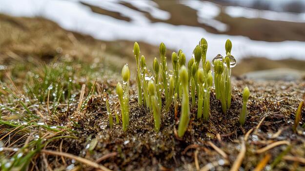 Spring Awakening Tiny Plants Emerging from the Earth photo