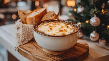Hearty French Onion Soup with Melted Cheese - A Festive Christmas Treat photo