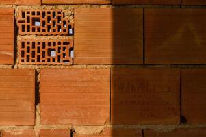 Intricate patterns in a warm-toned brick wall revealing craftsmanship and texture in a construction site photo
