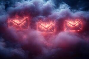 Digital Communication Concept with Glowing Email Icons in Cloudscape Design photo