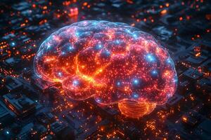 Futuristic Digital Brain with Neural Networks Visualization for AI and Technology Design photo