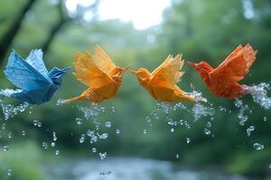 Origami Birds in Nature - Artful Expression and Serenity Design for Print photo