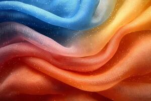 Vibrant Multi-Colored Fabric with Waves and Glitter for Abstract Design photo