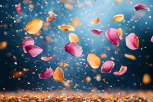 Vibrant Petals in Motion Against a Dramatic Backdrop for Artistic Design photo