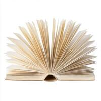 Open book displaying pages in a fanned arrangement on a white background photo