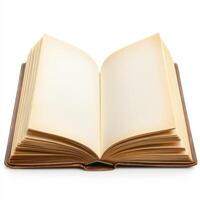 Open blank book lying on a flat surface inviting creativity and new ideas photo