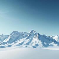 Majestic snow-covered mountains under a clear blue sky in wintertime photo