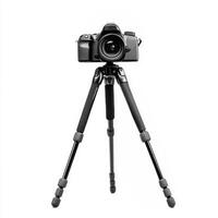 Professional camera mounted on tripod ready for shooting in a studio setting photo