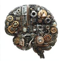 Intricate design of a brain made from gears and circuit boards reflects the fusion of technology and human intellect photo