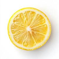 Fresh lemon sliced in half showcasing vibrant yellow color and textured pulp photo