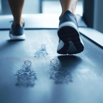 corriendo en un rueda de andar en un moderno gimnasio durante un Mañana rutina de ejercicio sesión foto